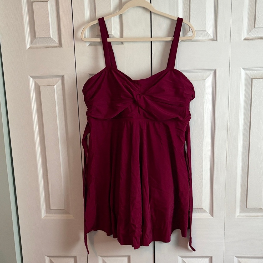 BloomChic Burgundy Twist Front One-Piece Swimdress NWT